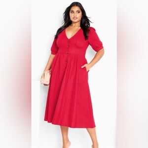NWT City Chic Sunset Stroll Red V-Neck Dress LARGE